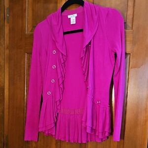 Cache Magenta Ruffled Cardigan